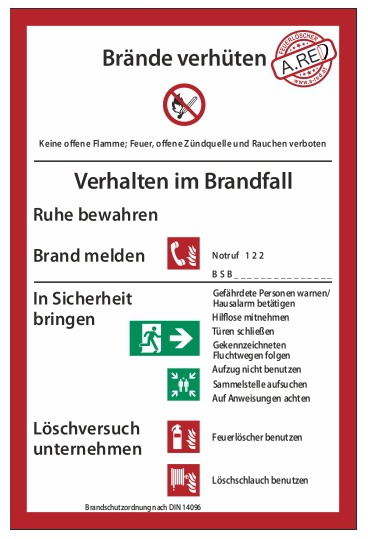 Beschilderung und Kennzeichnung sowie Hinweisschild Feuerlöscher